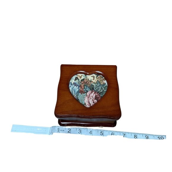 Vintage Wooden Tapestry Jewelry Keepsake Box Padded Travel Accessory Decorative - Picture 6 of 6